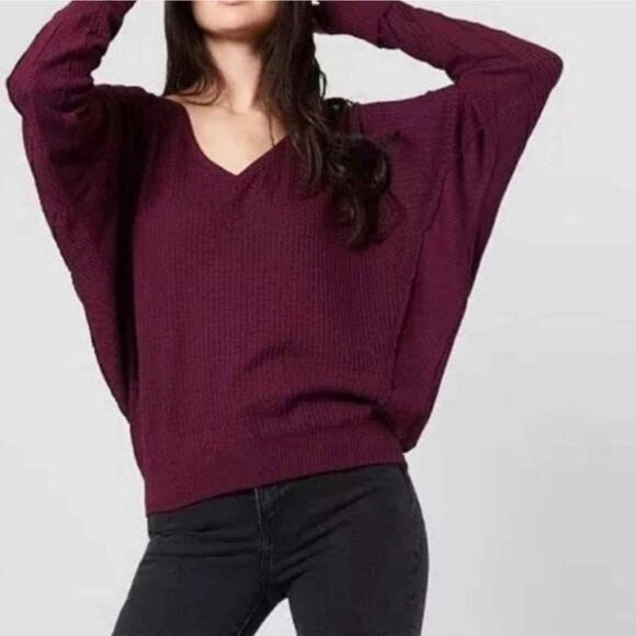 Free People Santa Clara Mulberry Wide V-Neck Thermal Size Small - Picture 1 of 7